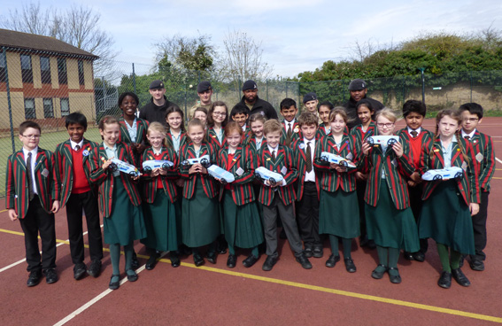 Year 5 pupils with their rocket cars